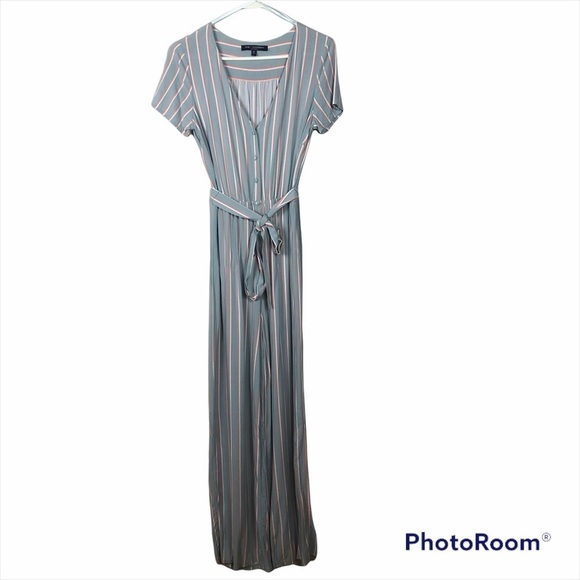 Brandy Melville romper/jumpsuit striped with belt button up Size O/S - Picture 1 of 8